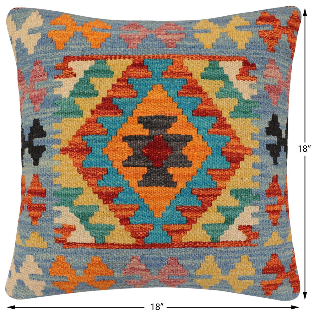 handmade Traditional Pillow Rust Blue Hand-Woven SQUARE 100% WOOL Hand woven turkish pillow2' x 2'