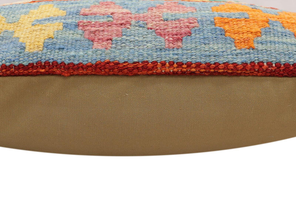 handmade Traditional Pillow Rust Blue Hand-Woven SQUARE 100% WOOL Hand woven turkish pillow2' x 2'