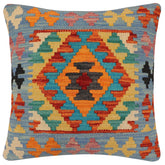 handmade Traditional Pillow Rust Blue Hand-Woven SQUARE 100% WOOL Hand woven turkish pillow2' x 2'