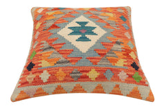 handmade Traditional Pillow Rust Blue Hand-Woven SQUARE 100% WOOL Hand woven turkish pillow2' x 2'