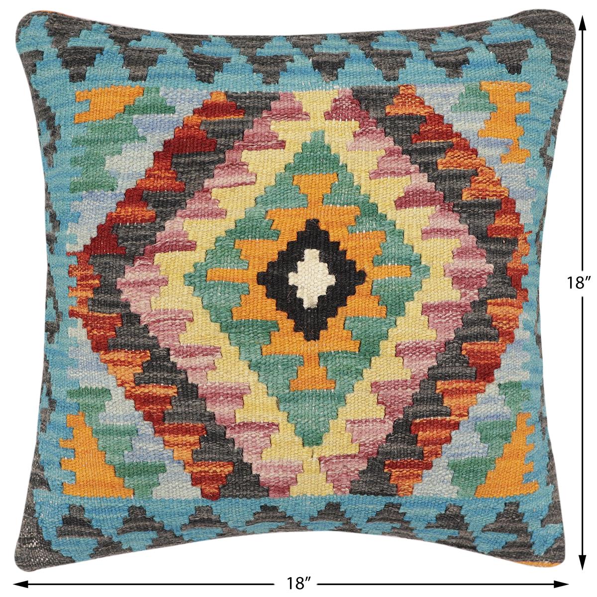 handmade Traditional Pillow Rust Blue Hand-Woven SQUARE 100% WOOL Hand woven turkish pillow2' x 2'
