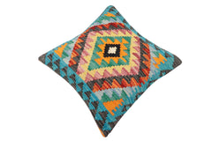 handmade Traditional Pillow Rust Blue Hand-Woven SQUARE 100% WOOL Hand woven turkish pillow2' x 2'