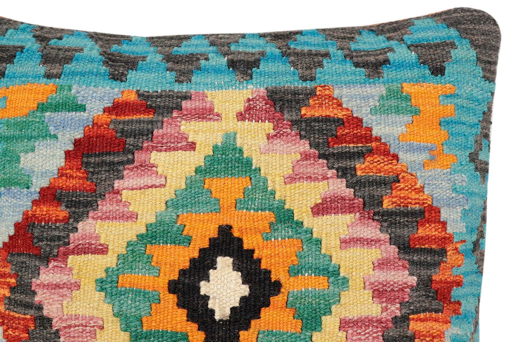 handmade Traditional Pillow Rust Blue Hand-Woven SQUARE 100% WOOL Hand woven turkish pillow2' x 2'