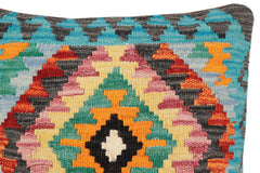 handmade Traditional Pillow Rust Blue Hand-Woven SQUARE 100% WOOL Hand woven turkish pillow2' x 2'