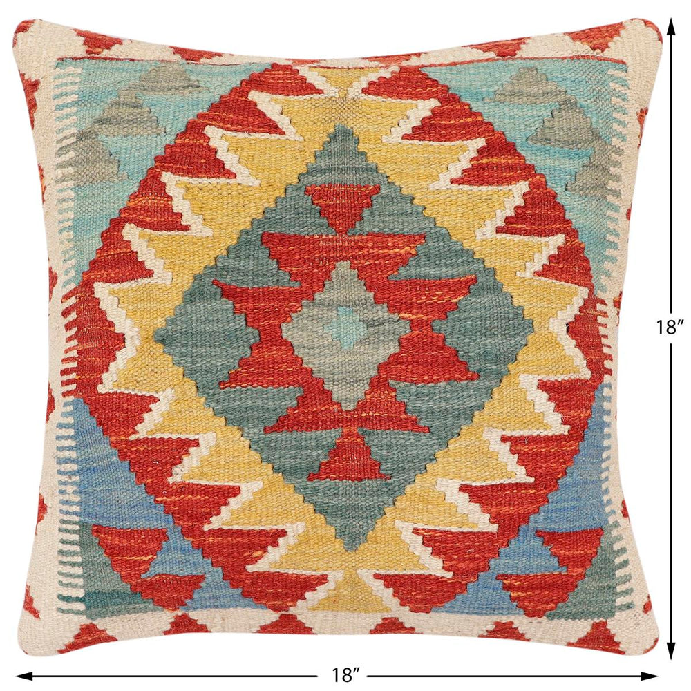 handmade Traditional Pillow Rust Blue Hand-Woven SQUARE 100% WOOL Hand woven turkish pillow2' x 2'
