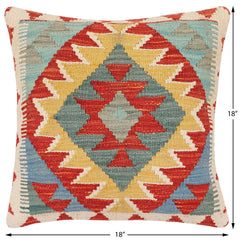 handmade Traditional Pillow Rust Blue Hand-Woven SQUARE 100% WOOL Hand woven turkish pillow2' x 2'