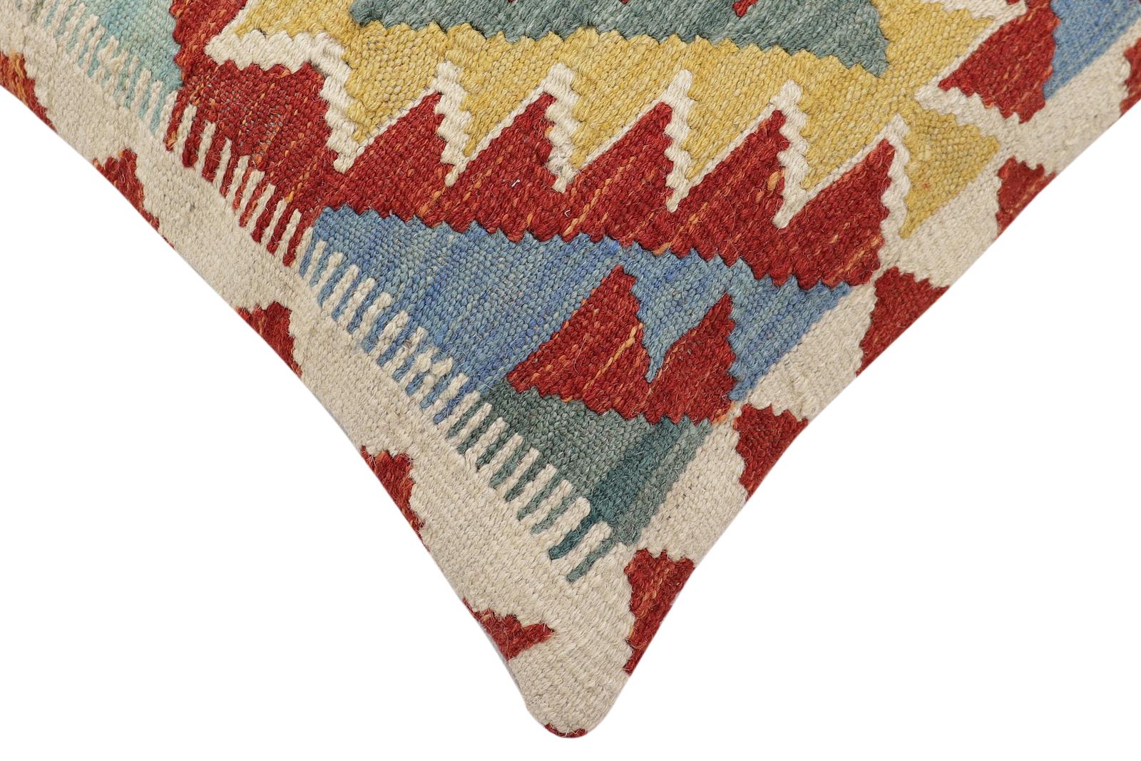 handmade Traditional Pillow Rust Blue Hand-Woven SQUARE 100% WOOL Hand woven turkish pillow2' x 2'