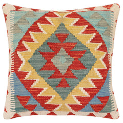 handmade Traditional Pillow Rust Blue Hand-Woven SQUARE 100% WOOL Hand woven turkish pillow2' x 2'