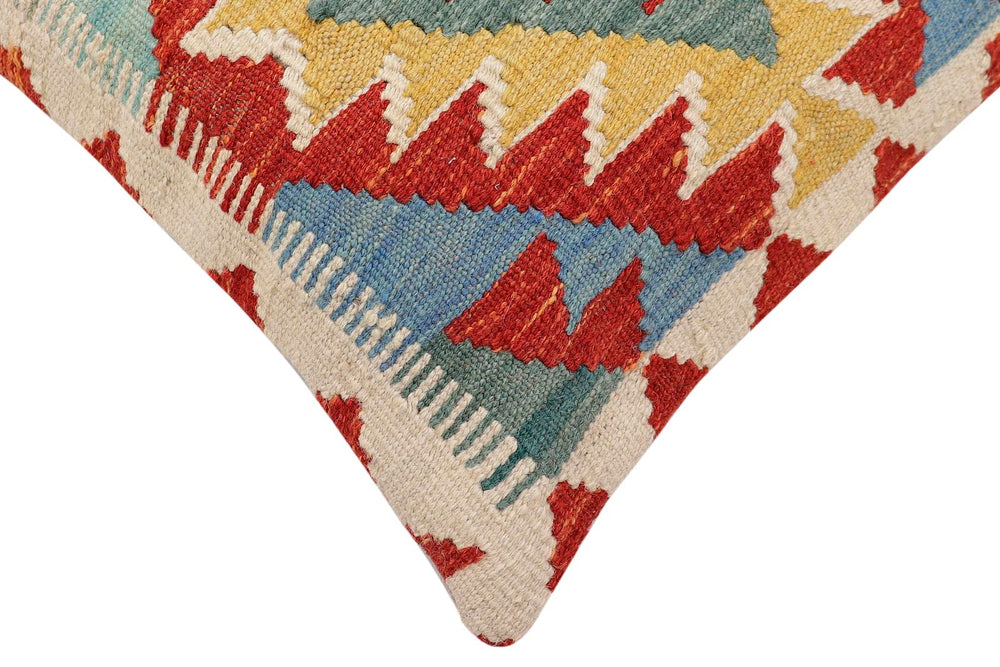 handmade Traditional Pillow Rust Blue Hand-Woven SQUARE 100% WOOL Hand woven turkish pillow2' x 2'