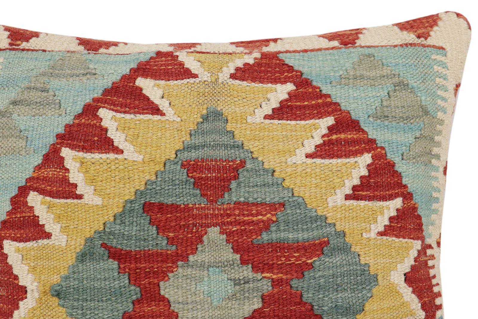 handmade Traditional Pillow Rust Blue Hand-Woven SQUARE 100% WOOL Hand woven turkish pillow2' x 2'