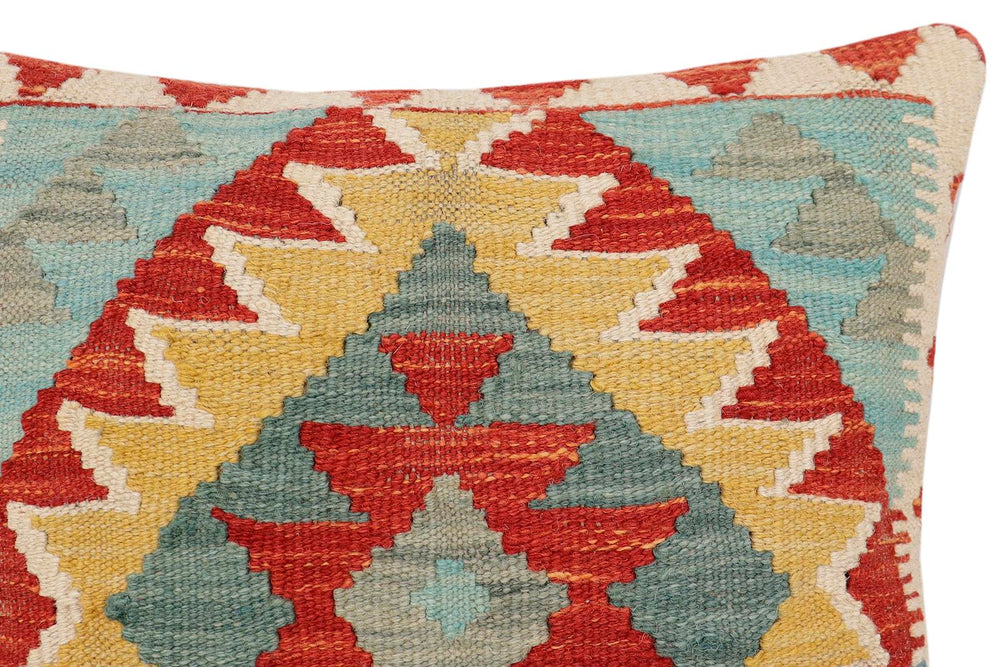 handmade Traditional Pillow Rust Blue Hand-Woven SQUARE 100% WOOL Hand woven turkish pillow2' x 2'