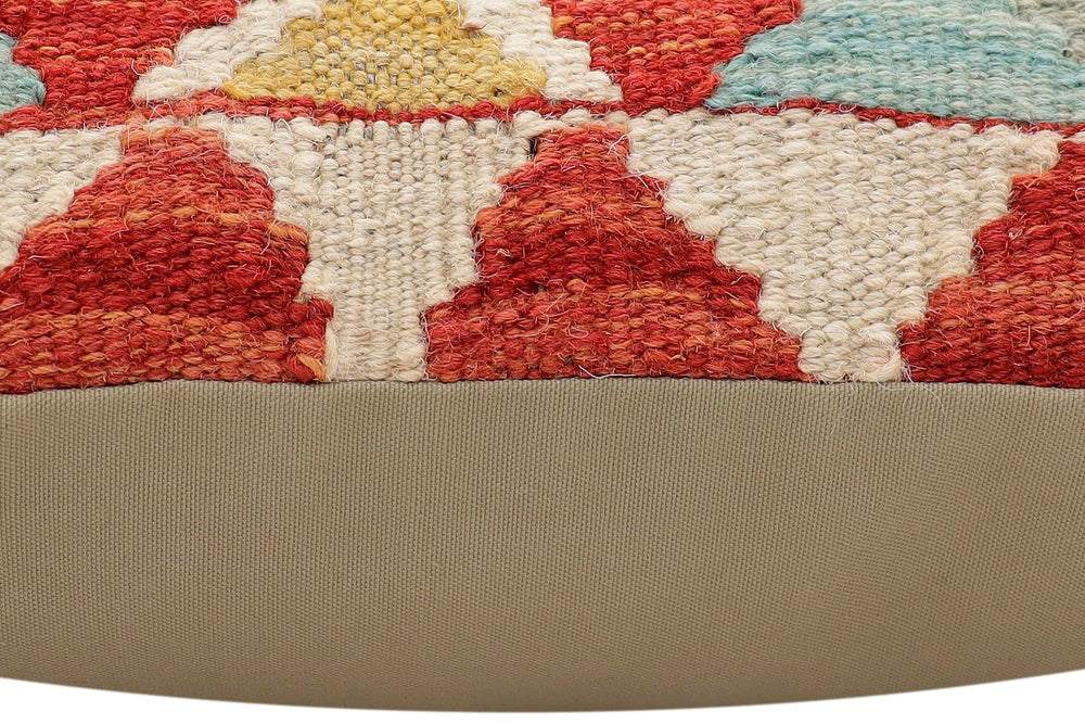 handmade Traditional Pillow Rust Blue Hand-Woven SQUARE 100% WOOL Hand woven turkish pillow2' x 2'