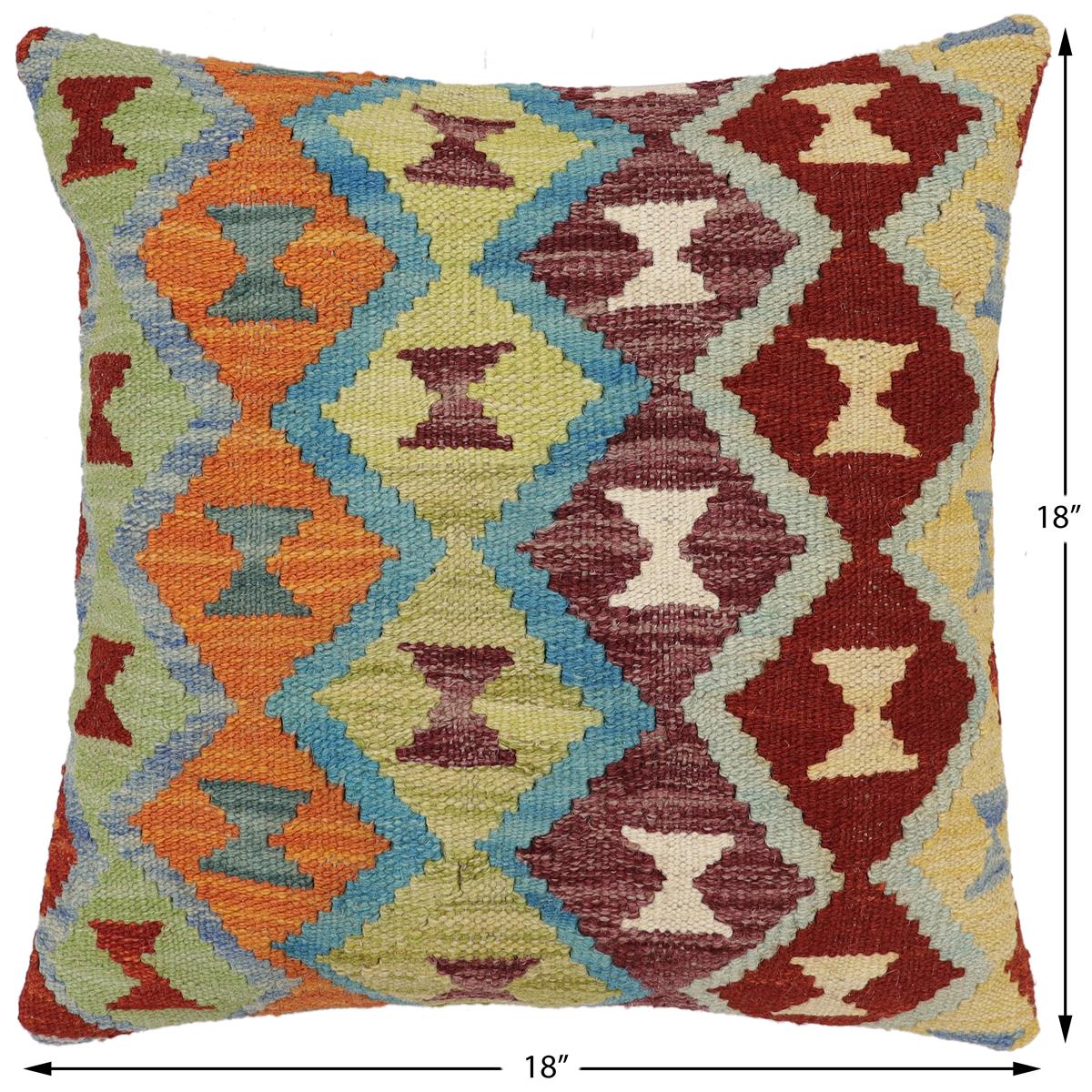 handmade Traditional Pillow Rust Blue Hand-Woven SQUARE 100% WOOL Hand woven turkish pillow2' x 2'
