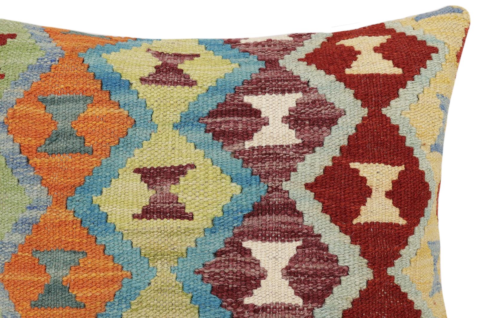 handmade Traditional Pillow Rust Blue Hand-Woven SQUARE 100% WOOL Hand woven turkish pillow2' x 2'