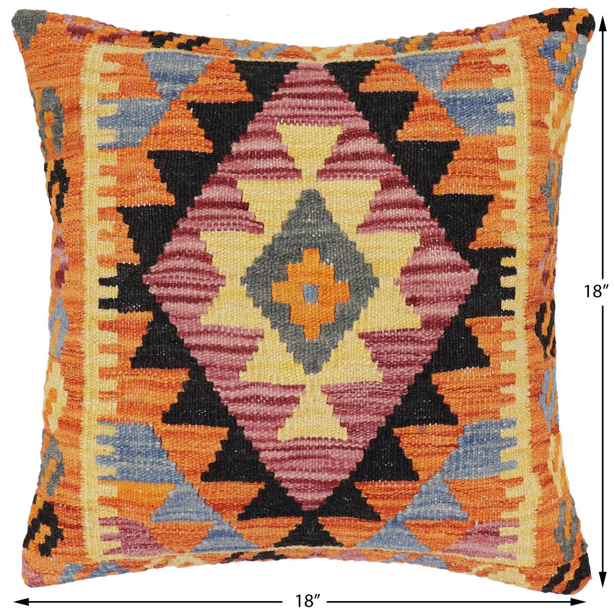 handmade Traditional Pillow Rust Blue Hand-Woven SQUARE 100% WOOL Hand woven turkish pillow2' x 2'