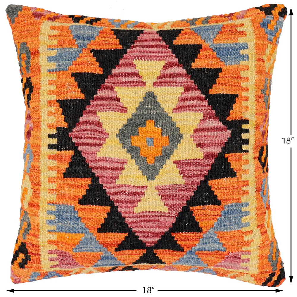 handmade Traditional Pillow Rust Blue Hand-Woven SQUARE 100% WOOL Hand woven turkish pillow2' x 2'