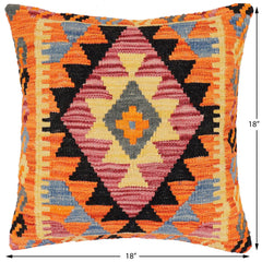 handmade Traditional Pillow Rust Blue Hand-Woven SQUARE 100% WOOL Hand woven turkish pillow2' x 2'