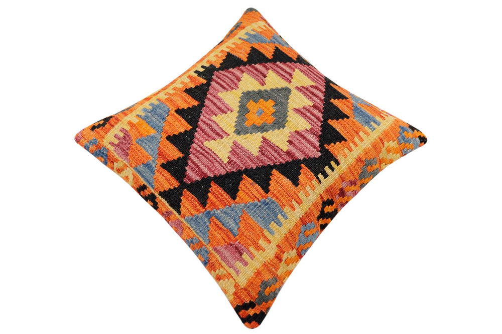 handmade Traditional Pillow Rust Blue Hand-Woven SQUARE 100% WOOL Hand woven turkish pillow2' x 2'