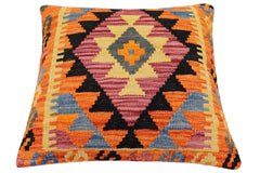 handmade Traditional Pillow Rust Blue Hand-Woven SQUARE 100% WOOL Hand woven turkish pillow2' x 2'
