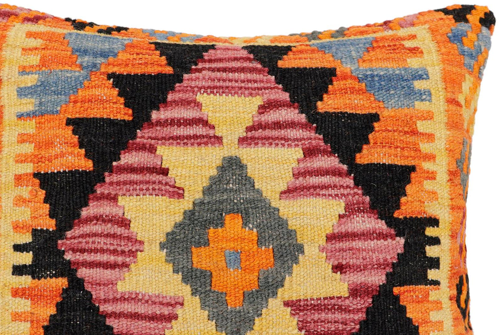 handmade Traditional Pillow Rust Blue Hand-Woven SQUARE 100% WOOL Hand woven turkish pillow2' x 2'