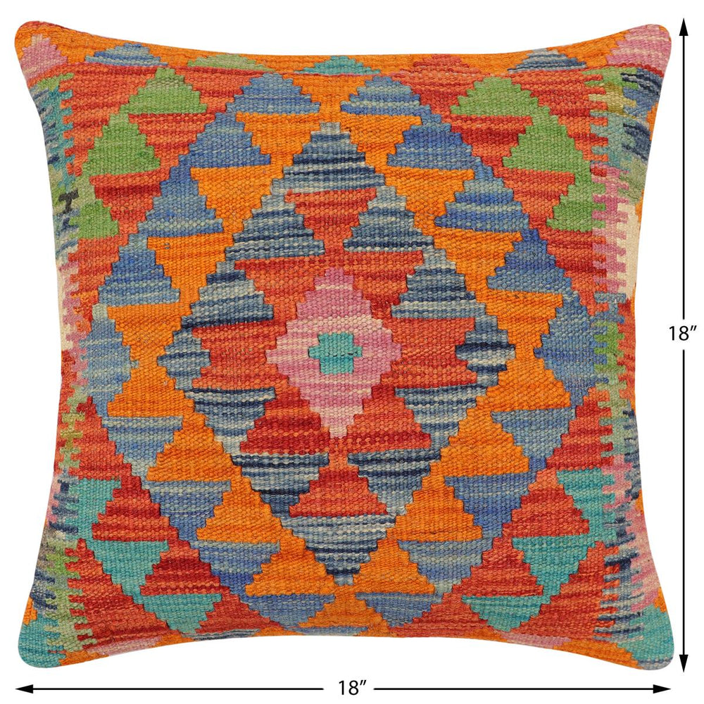 handmade Traditional Pillow Rust Blue Hand-Woven SQUARE 100% WOOL Hand woven turkish pillow2' x 2'