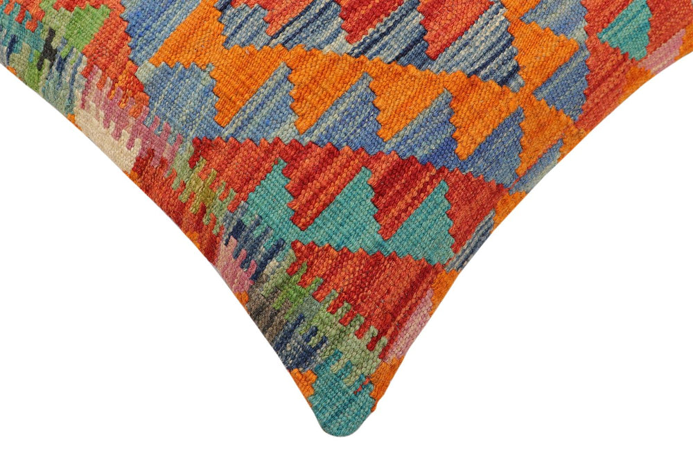 handmade Traditional Pillow Rust Blue Hand-Woven SQUARE 100% WOOL Hand woven turkish pillow2' x 2'