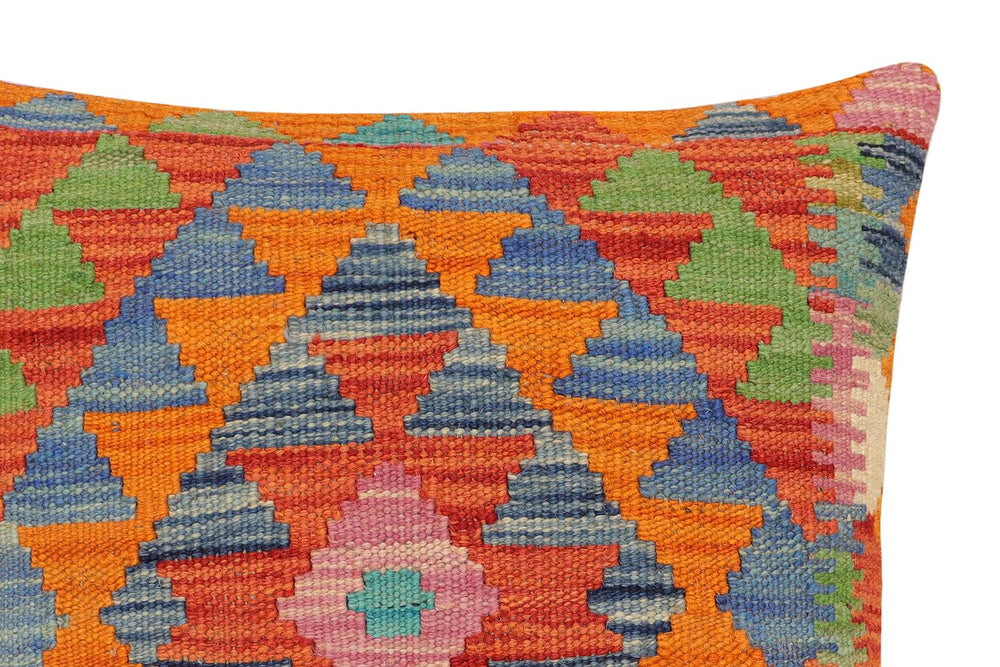 handmade Traditional Pillow Rust Blue Hand-Woven SQUARE 100% WOOL Hand woven turkish pillow2' x 2'