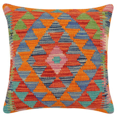 handmade Traditional Pillow Rust Blue Hand-Woven SQUARE 100% WOOL Hand woven turkish pillow2' x 2'