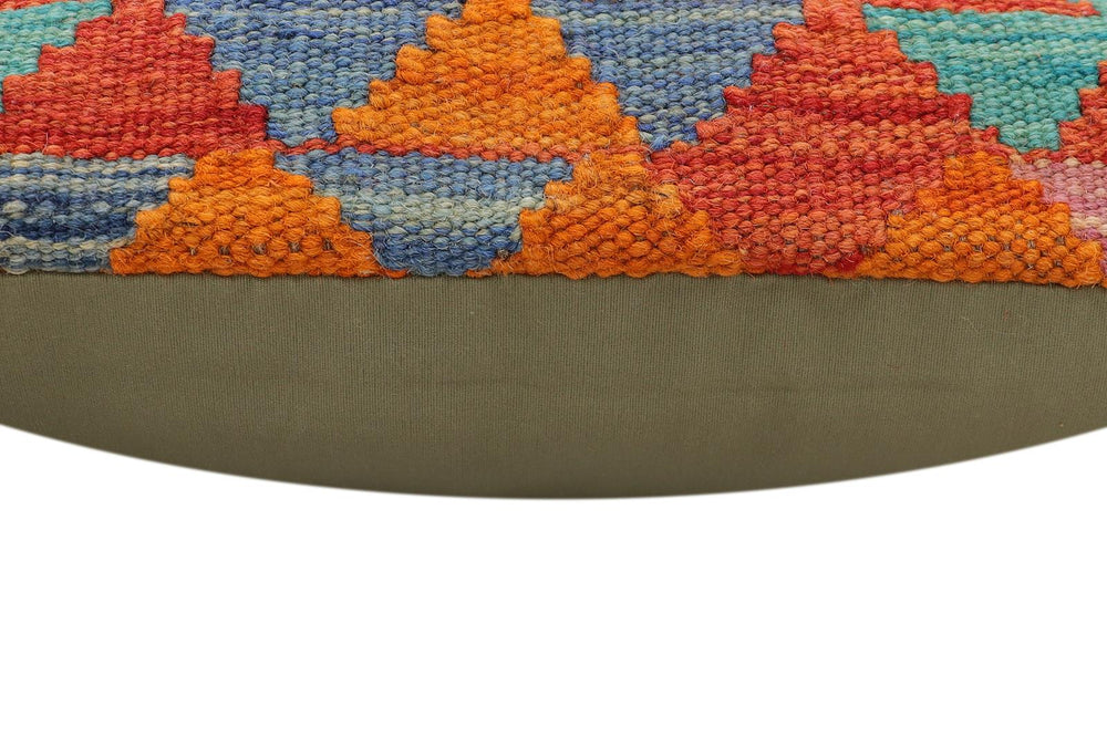 handmade Traditional Pillow Rust Blue Hand-Woven SQUARE 100% WOOL Hand woven turkish pillow2' x 2'