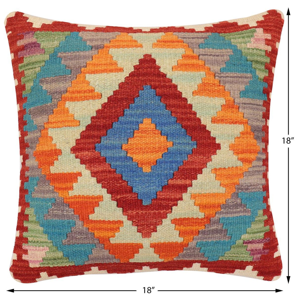 handmade Traditional Pillow Rust Blue Hand-Woven SQUARE 100% WOOL Hand woven turkish pillow2' x 2'