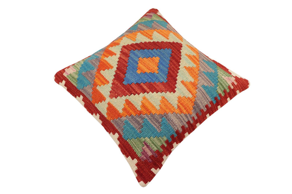 handmade Traditional Pillow Rust Blue Hand-Woven SQUARE 100% WOOL Hand woven turkish pillow2' x 2'