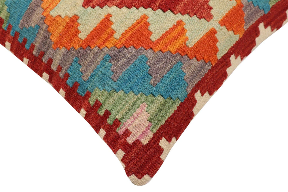 handmade Traditional Pillow Rust Blue Hand-Woven SQUARE 100% WOOL Hand woven turkish pillow2' x 2'