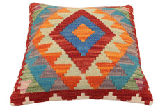 handmade Traditional Pillow Rust Blue Hand-Woven SQUARE 100% WOOL Hand woven turkish pillow2' x 2'