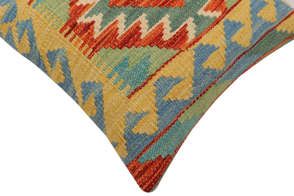 handmade Traditional Pillow Rust Blue Hand-Woven SQUARE 100% WOOL Hand woven turkish pillow2' x 2'