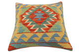 handmade Traditional Pillow Rust Blue Hand-Woven SQUARE 100% WOOL Hand woven turkish pillow2' x 2'