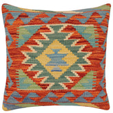 handmade Traditional Pillow Rust Blue Hand-Woven SQUARE 100% WOOL Hand woven turkish pillow2' x 2'