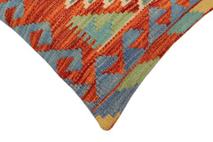 handmade Traditional Pillow Rust Blue Hand-Woven SQUARE 100% WOOL Hand woven turkish pillow2' x 2'