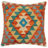 handmade Traditional Pillow Rust Blue Hand-Woven SQUARE 100% WOOL Hand woven turkish pillow2' x 2'
