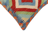handmade Traditional Pillow Rust Blue Hand-Woven SQUARE 100% WOOL Hand woven turkish pillow2' x 2'