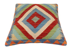 handmade Traditional Pillow Rust Blue Hand-Woven SQUARE 100% WOOL Hand woven turkish pillow2' x 2'