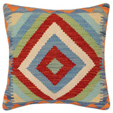 handmade Traditional Pillow Rust Blue Hand-Woven SQUARE 100% WOOL Hand woven turkish pillow2' x 2'