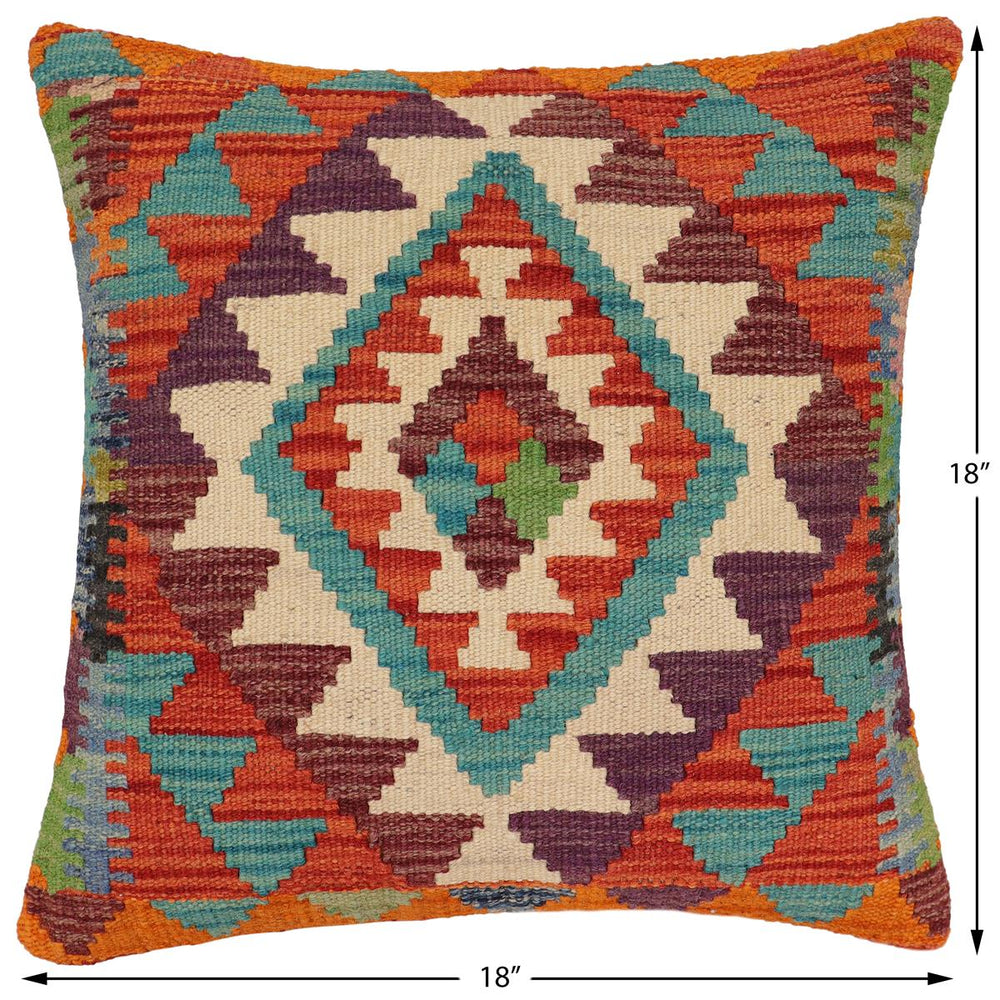 handmade Traditional Pillow Rust Blue Hand-Woven SQUARE 100% WOOL Hand woven turkish pillow2' x 2'