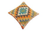 handmade Traditional Pillow Blue Gray Hand-Woven SQUARE 100% WOOL  Hand woven turkish pillow  2 x 2
