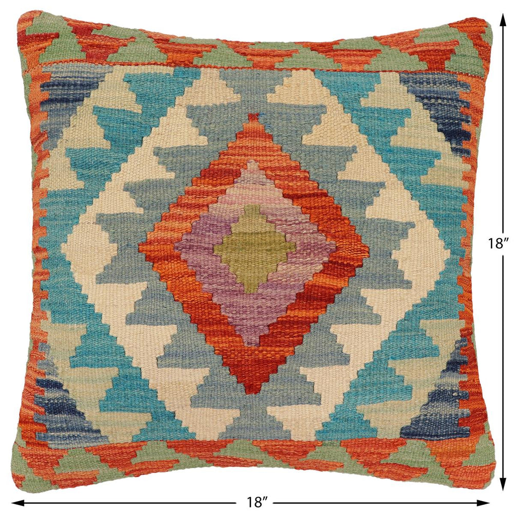 handmade Traditional Pillow Rust Blue Hand-Woven SQUARE 100% WOOL Hand woven turkish pillow2' x 2'