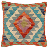 handmade Traditional Pillow Rust Blue Hand-Woven SQUARE 100% WOOL Hand woven turkish pillow2' x 2'