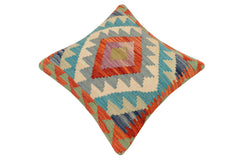 handmade Traditional Pillow Rust Blue Hand-Woven SQUARE 100% WOOL Hand woven turkish pillow2' x 2'