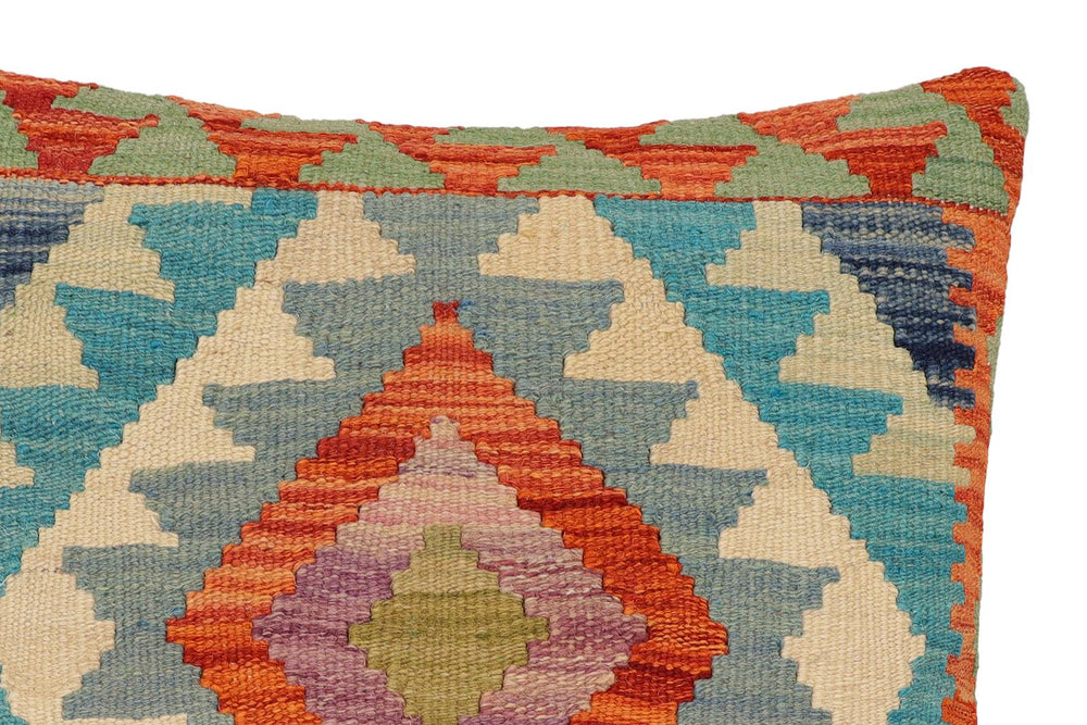 handmade Traditional Pillow Rust Blue Hand-Woven SQUARE 100% WOOL Hand woven turkish pillow2' x 2'