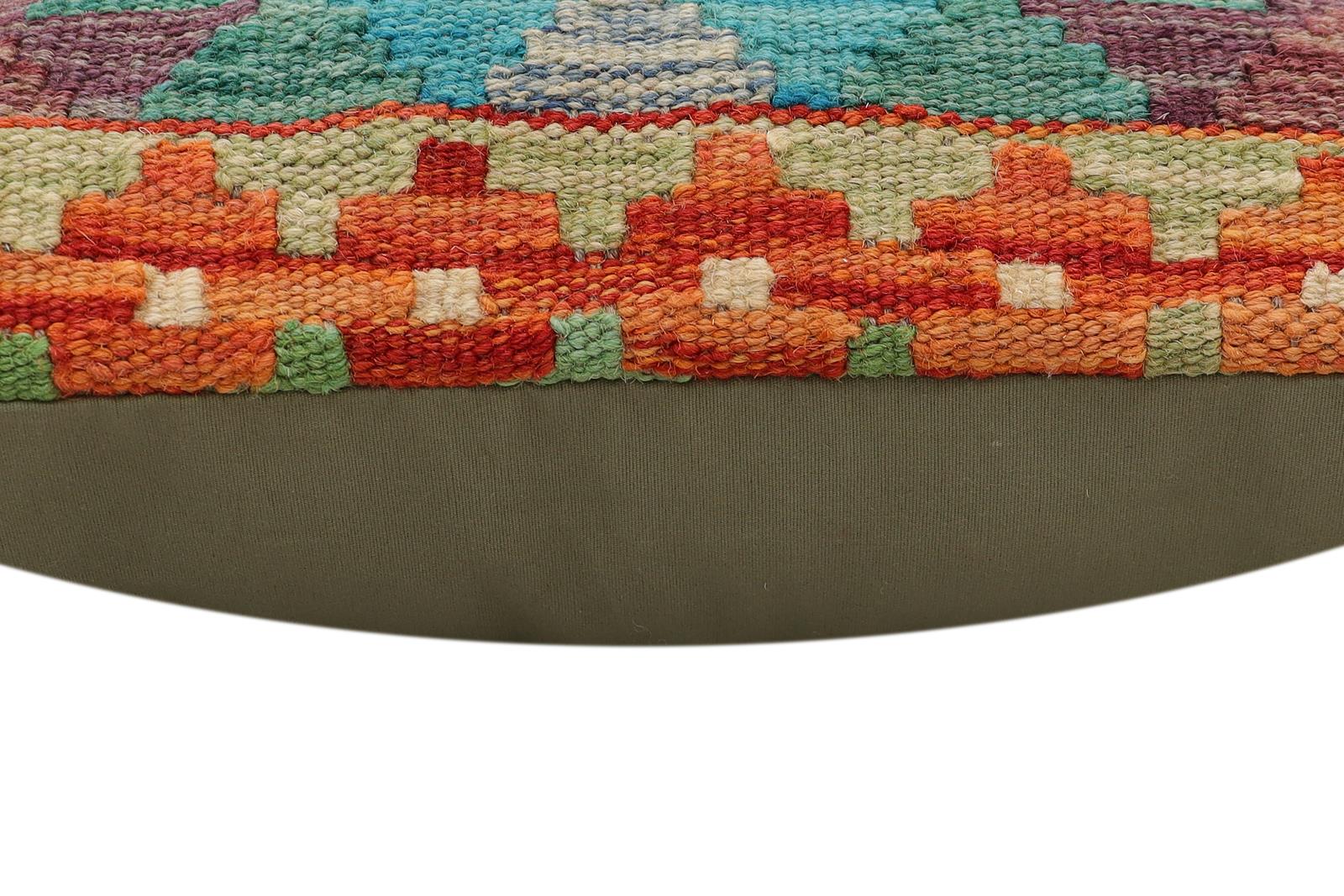handmade Traditional Pillow Rust Blue Hand-Woven SQUARE 100% WOOL Hand woven turkish pillow2' x 2'