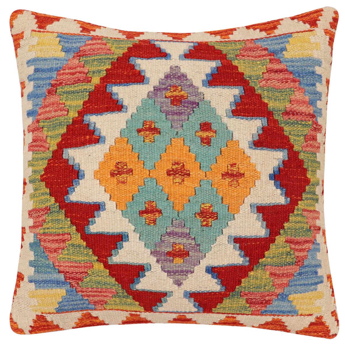 handmade Traditional Pillow Rust Beige Hand-Woven SQUARE 100% WOOL Hand woven turkish pillow2' x 2'
