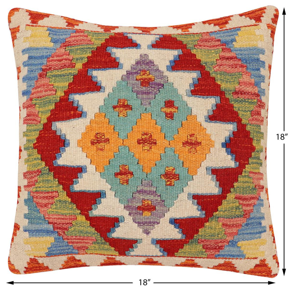 handmade Traditional Pillow Rust Beige Hand-Woven SQUARE 100% WOOL Hand woven turkish pillow2' x 2'